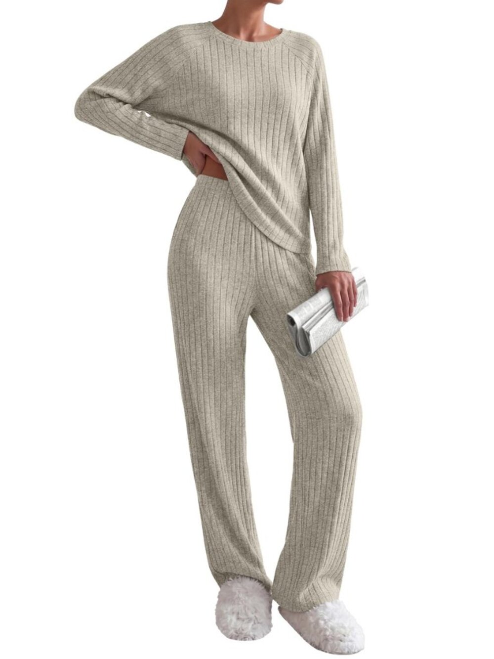 Womens Lounge Sets Long Sleeve Casual Pajama Fall Sleepwear Pockets